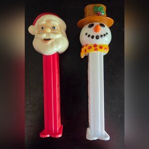Set of 2 Vintage 2002 Santa Claus & Snowman Pez Dispenser Dispensers